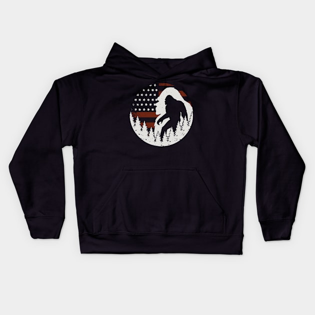 Bigfoot American Flag 4 of july Kids Hoodie by Tesszero